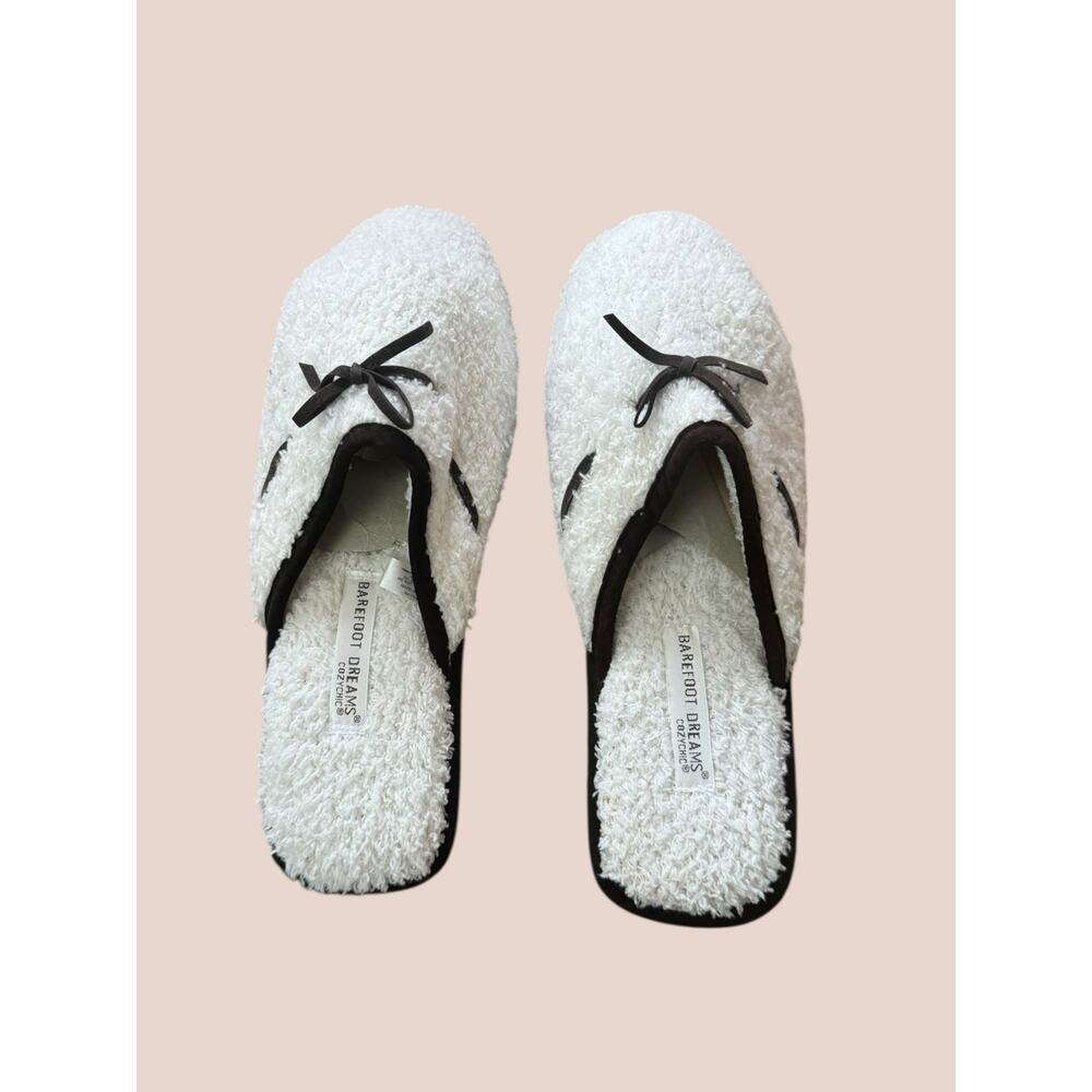 Barefoot Dreams Cozy Chic Slippers Fuzzy New XL 11-12 Women Leather Trim Comfy